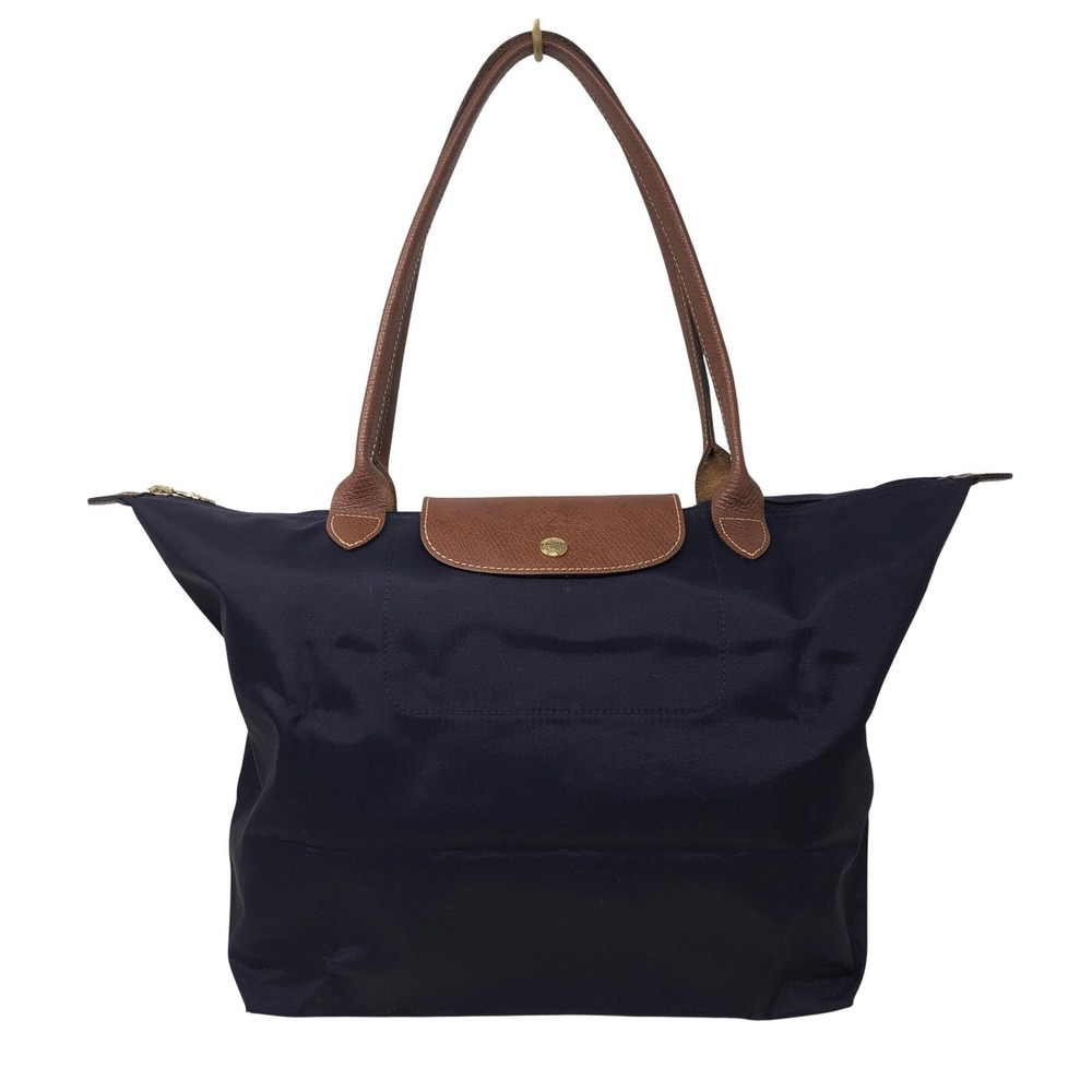 Longchamp‎ Le Pliage Tote Bag Women Large Purple Shoulder Bag Leather Trim